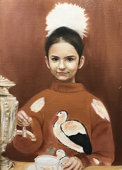 Девочка и самовар, 62*45, х. м., 1993 г.