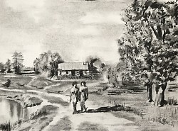 Прогулка, 20*30,  бумага, уголь,  2022 г.