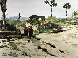 Монахи, акварель, бумага, 29*42, 2021 г.