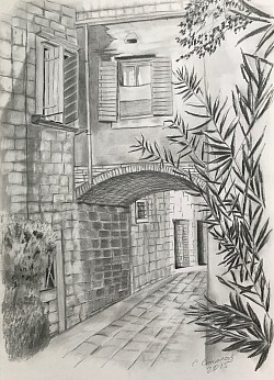 Улица старого города, бумага, карандаш, 2015.