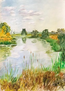 У реки, бумага, акварель, 59*42, 2024 г.