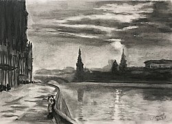 Лунная ночь. Уголь, бумага. 2025