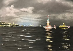 Стамбул. Девичья башня. 2025. Пастель, бумага